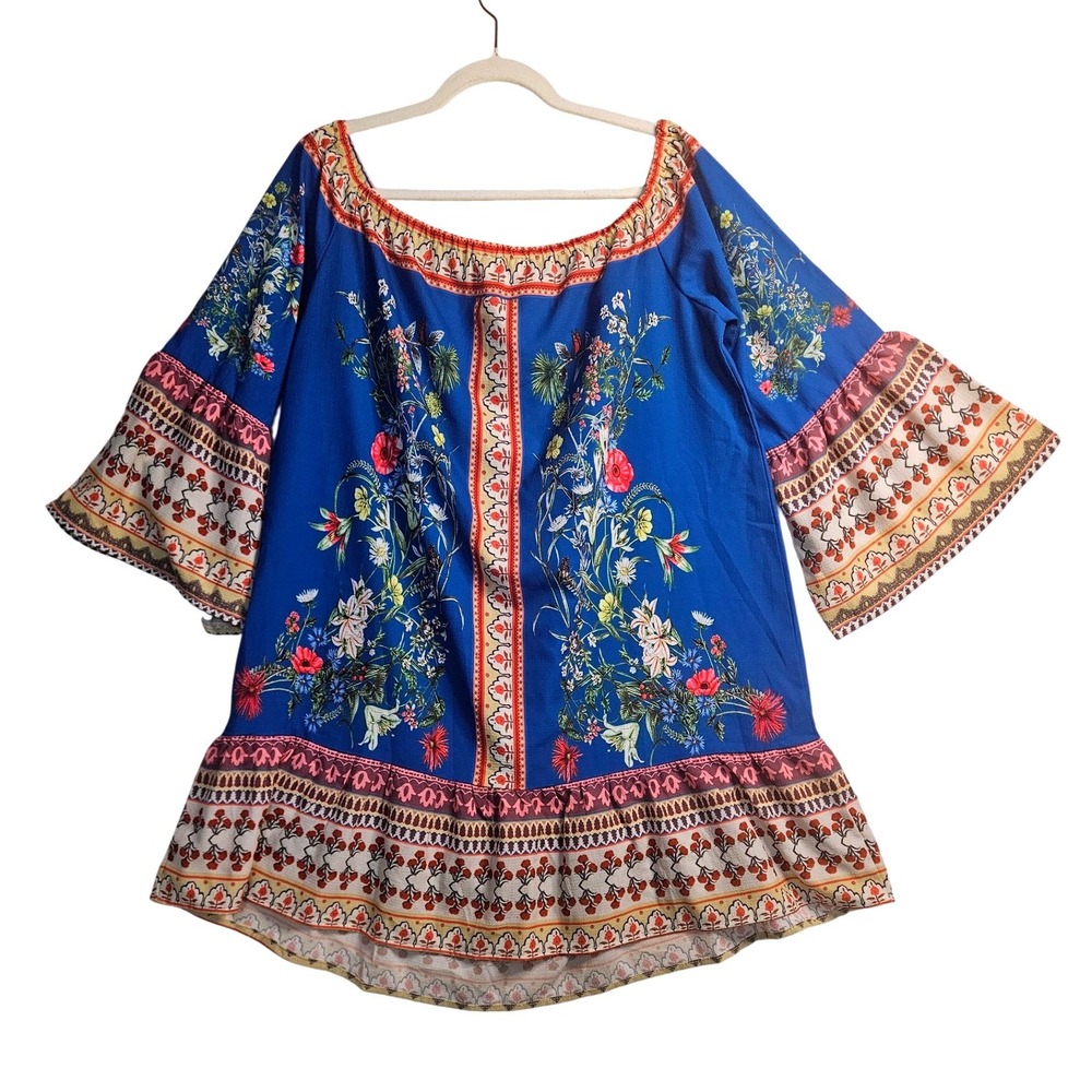 Umgee Boho 2Pc Lot Sz‎ Lg Floral Off Shoulder Babydoll Tunic Dress & Blouse #573 - Picture 2 of 11